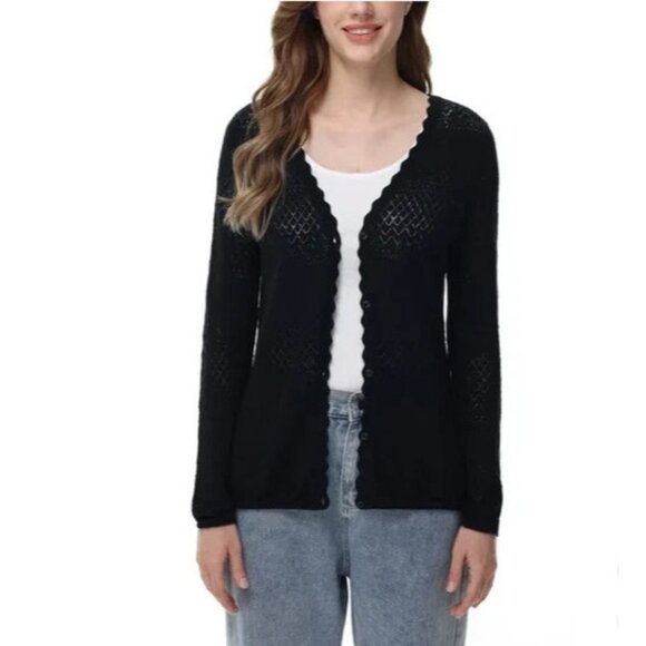 Frye Women's Pointelle Cardigan, Beauty (Black, XX-Laarge) - Picture 1 of 5